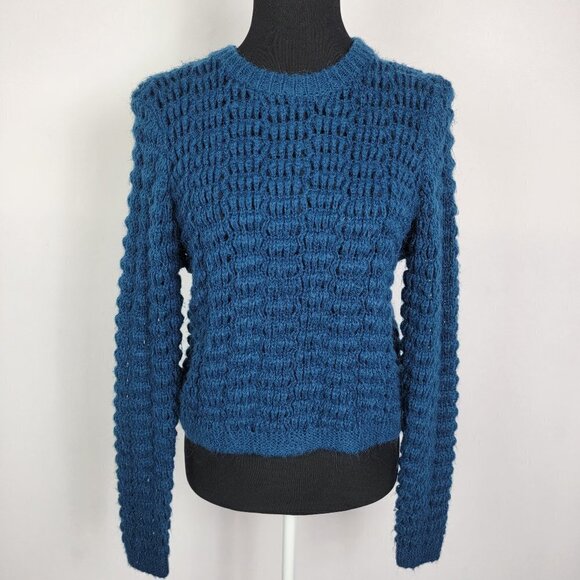 ONLY Our Story Short Pullover Knit Long Sleeve Crew Neck Blue Stretch Blue S - Picture 1 of 9